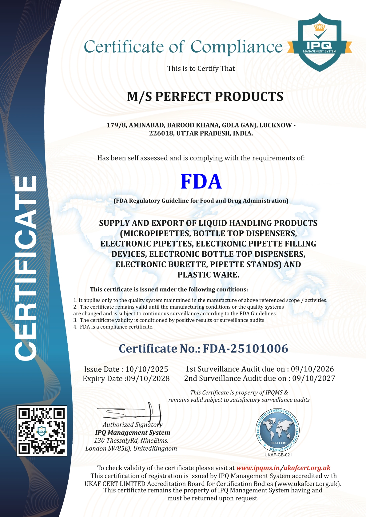 FDA Certificate - Perfect Products