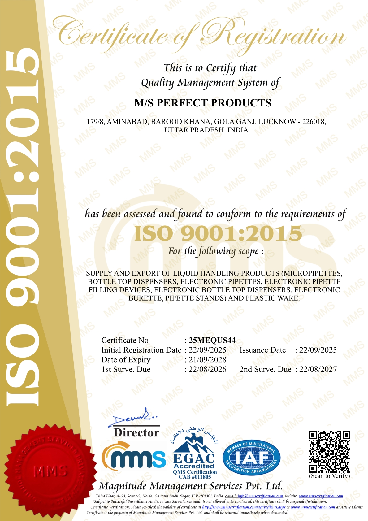 ISO 9001 Certificate - Perfect Products
